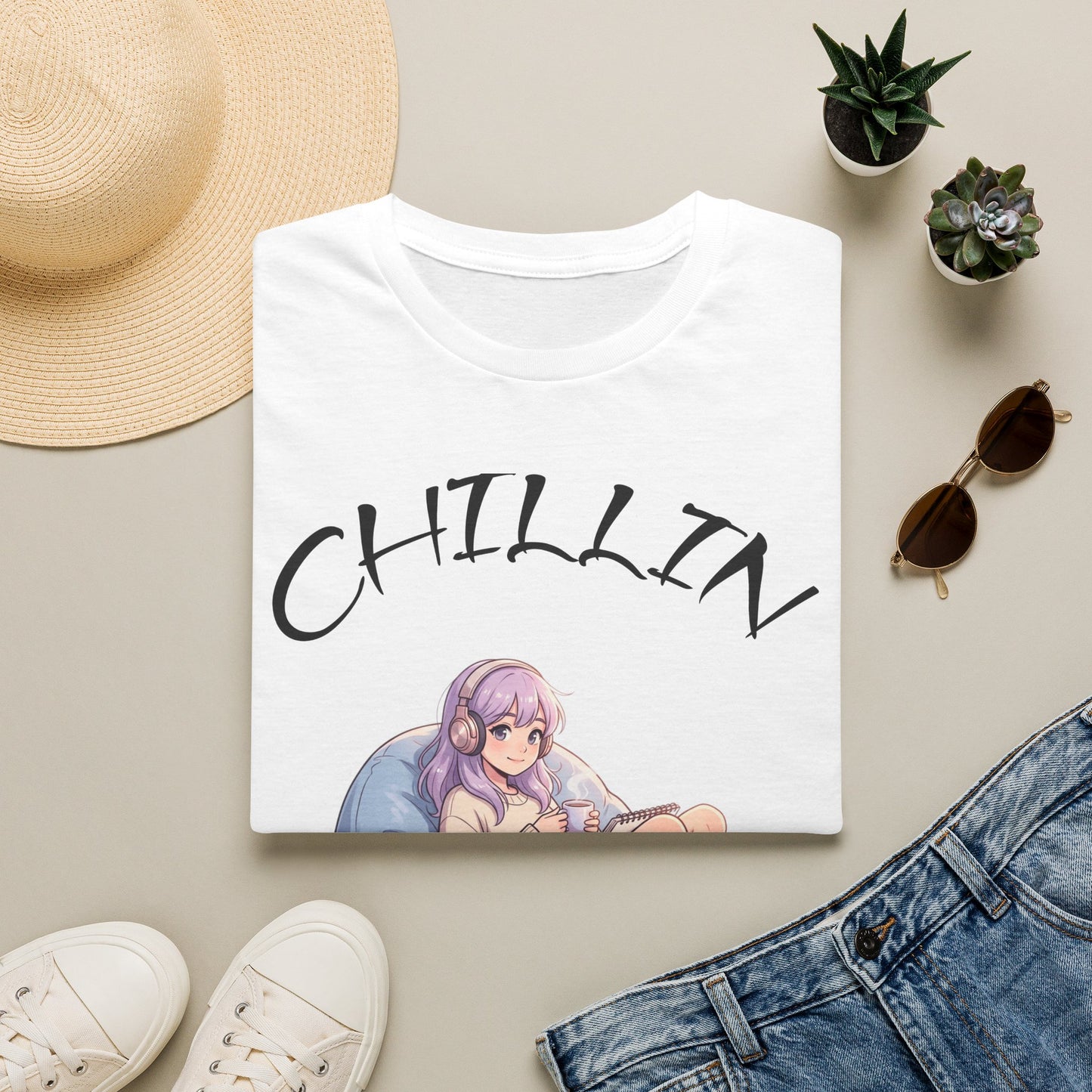 Chillin Anime Girl Tee — Relaxed Gaming Lounge T-Shirt