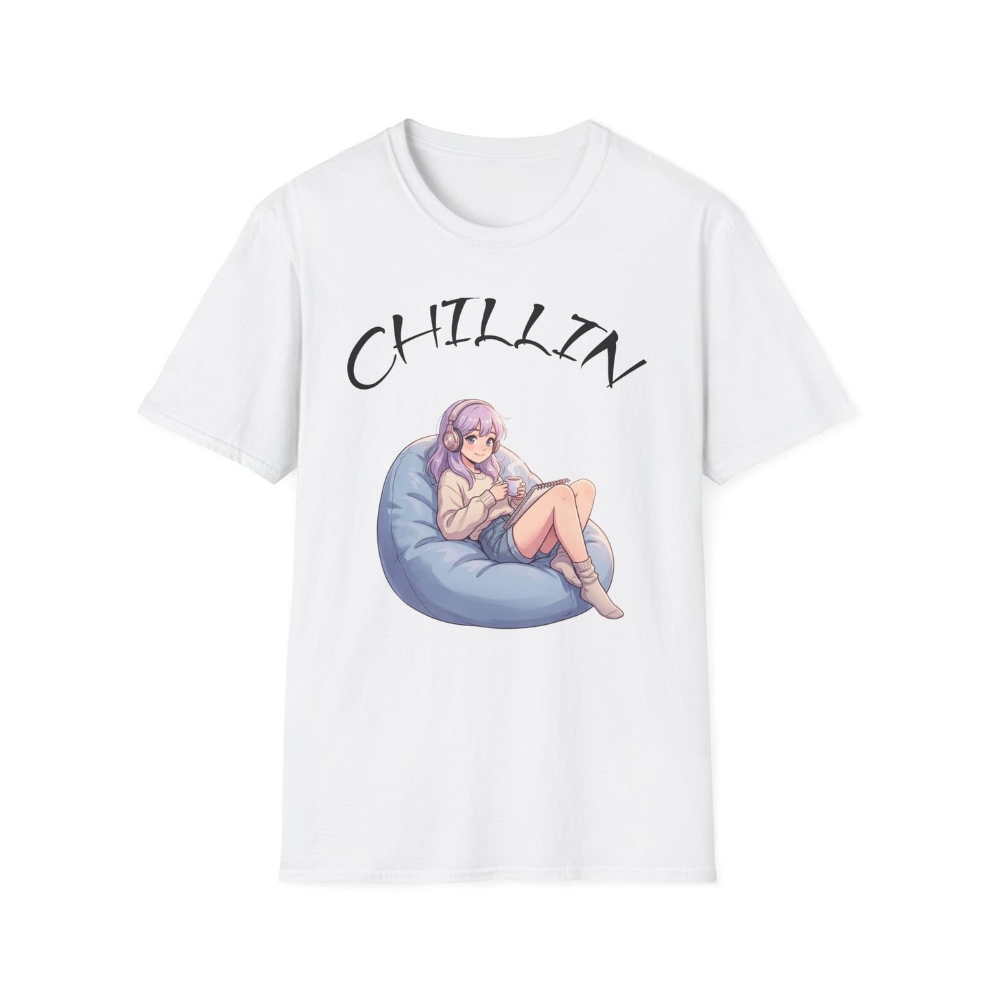 Chillin Anime Girl Tee — Relaxed Gaming Lounge T-Shirt