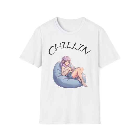 Chillin Anime Girl Tee — Relaxed Gaming Lounge T-Shirt