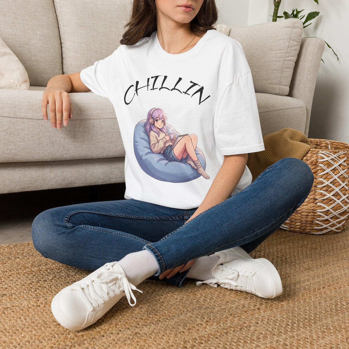 Chillin Anime Girl Tee — Relaxed Gaming Lounge T-Shirt